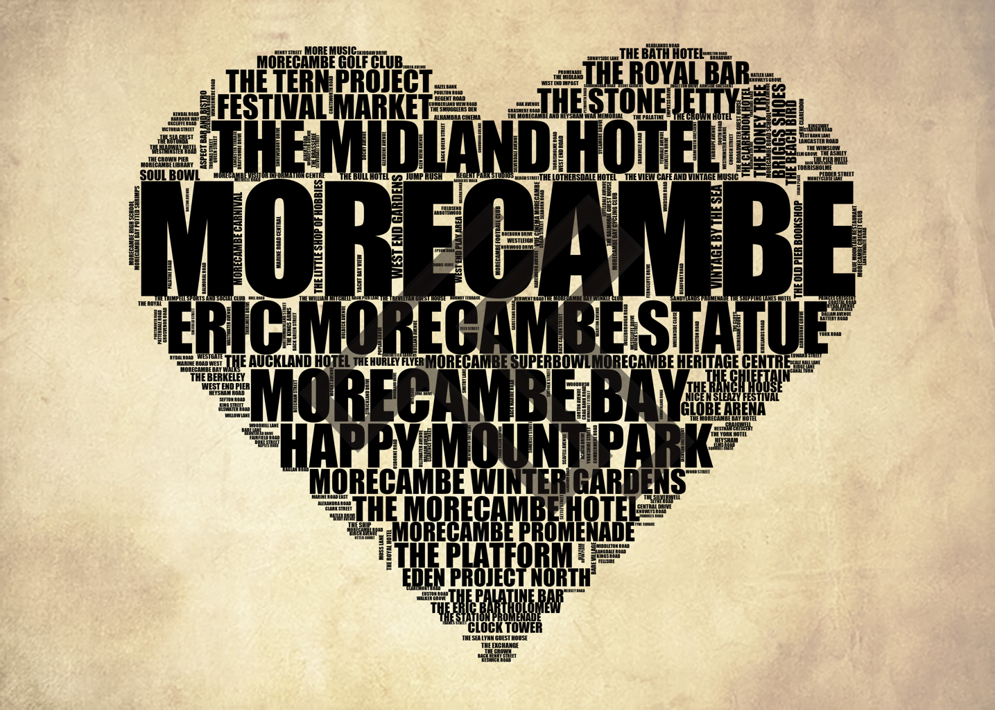 Morecambe - Premium Typographic Word Cloud Prints, Posters & Gifts