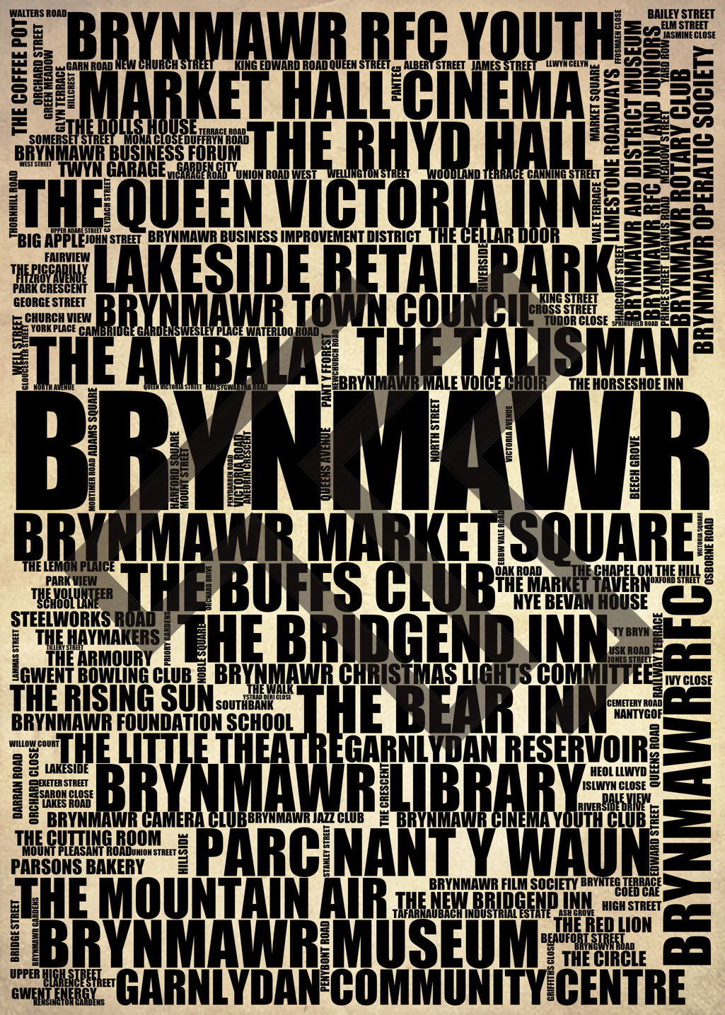 Brynmawr - Premium Typographic Word Cloud Prints, Posters & Gifts