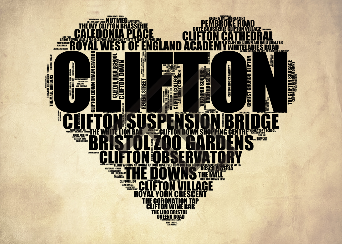 Clifton - Premium Typographic Word Cloud Prints, Posters & Gifts