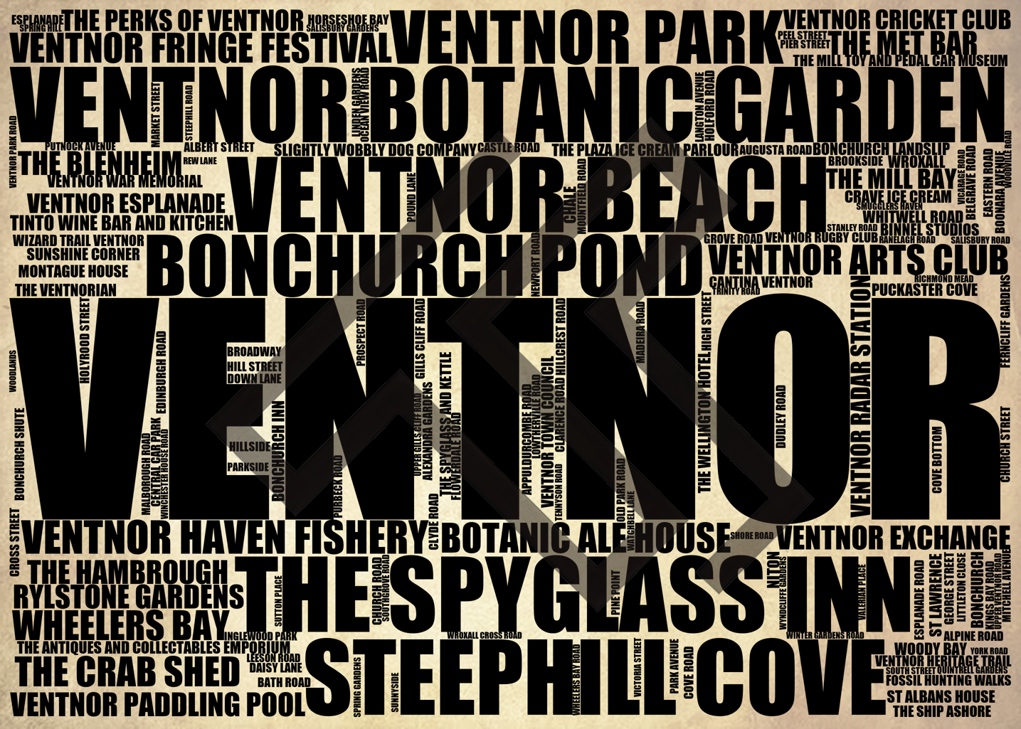 Ventnor - Premium Typographic Word Cloud Prints, Posters & Gifts