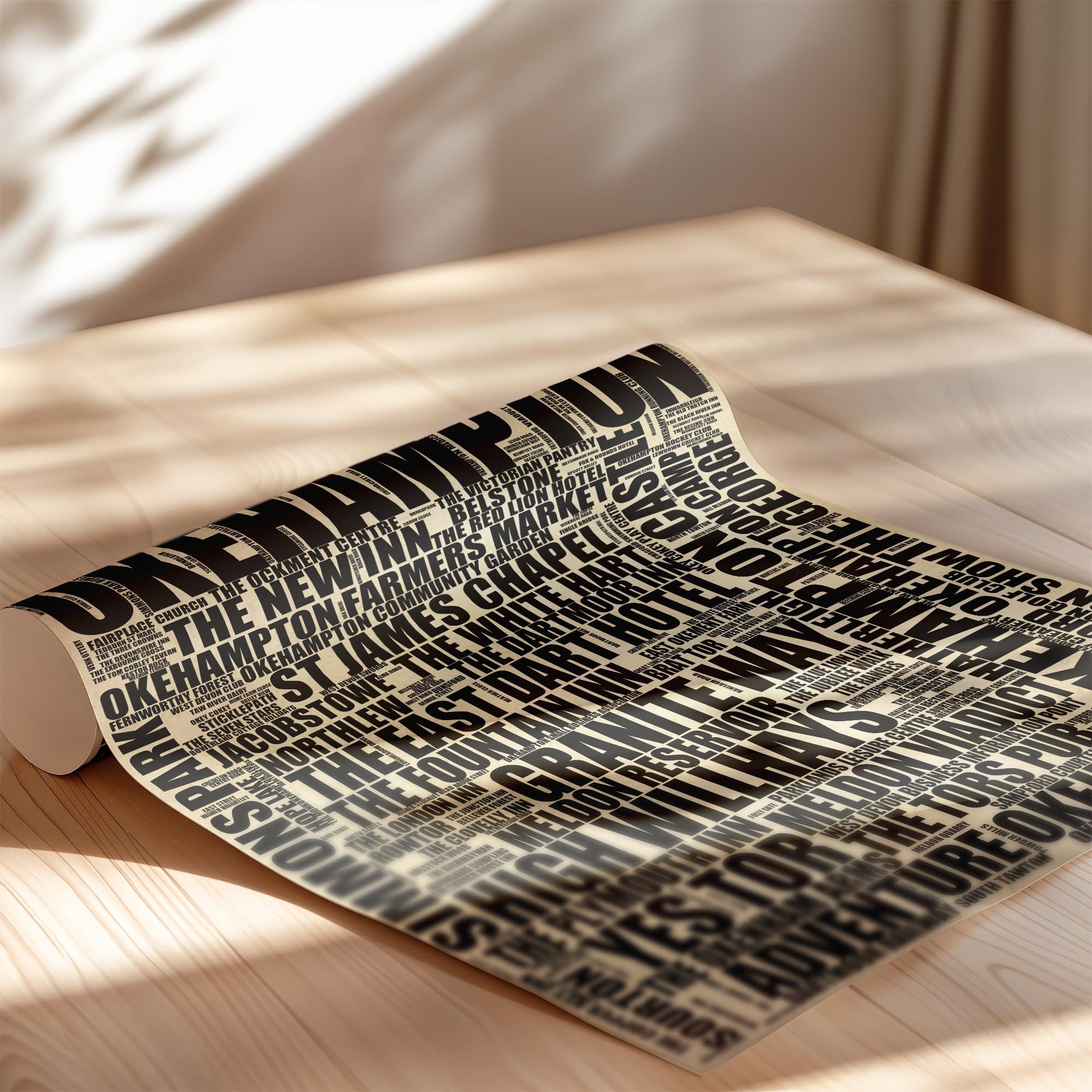 Okehampton - Premium Typographic Word Cloud Prints, Posters & Gifts
