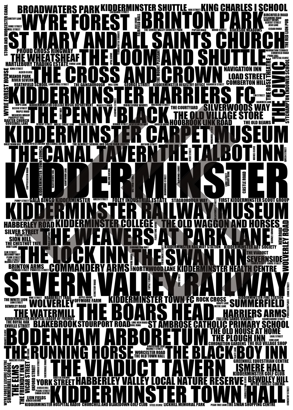 Kidderminster - Premium Typographic Word Cloud Prints, Posters & Gifts