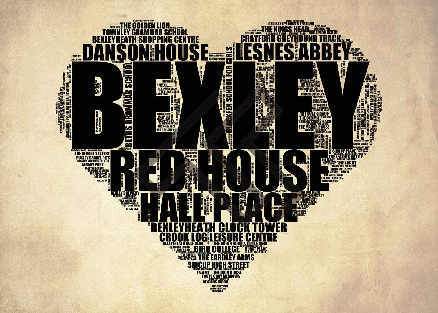 Bexley - Premium Typographic Word Cloud Prints, Posters & Gifts