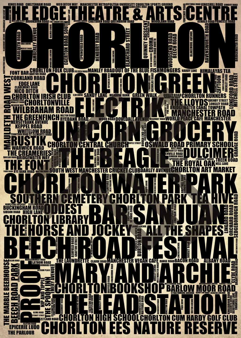 Chorlton - Premium Typographic Word Cloud Prints, Posters & Gifts