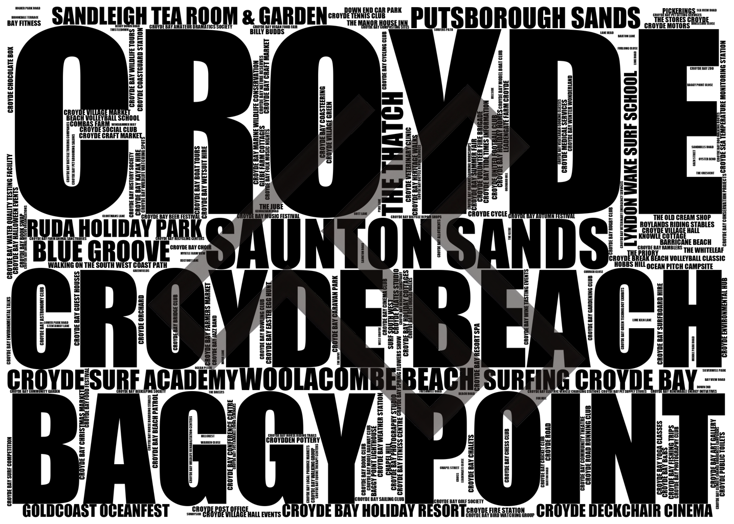 Croyde - Premium Typographic Word Cloud Prints, Posters & Gifts