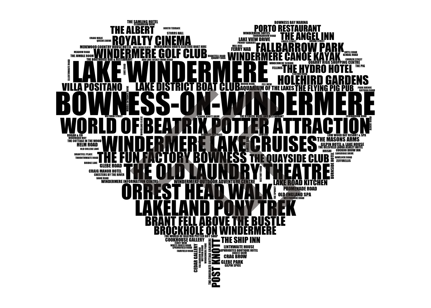 Bowness-on-Windermere - Premium Typographic Word Cloud Prints, Posters & Gifts