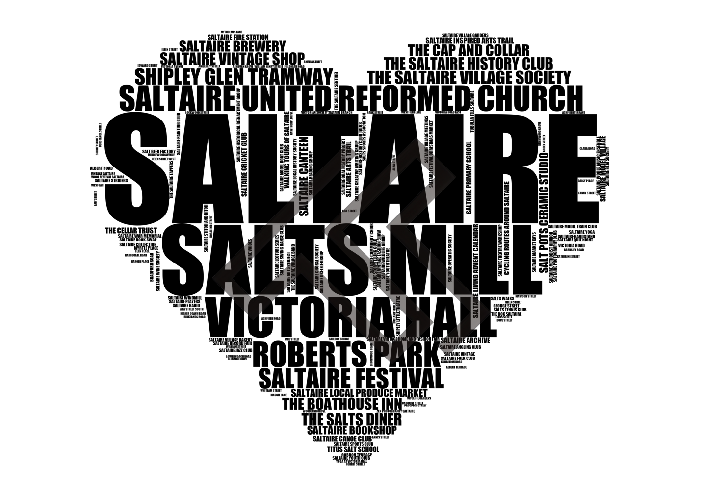 Saltaire - Premium Typographic Word Cloud Prints, Posters & Gifts