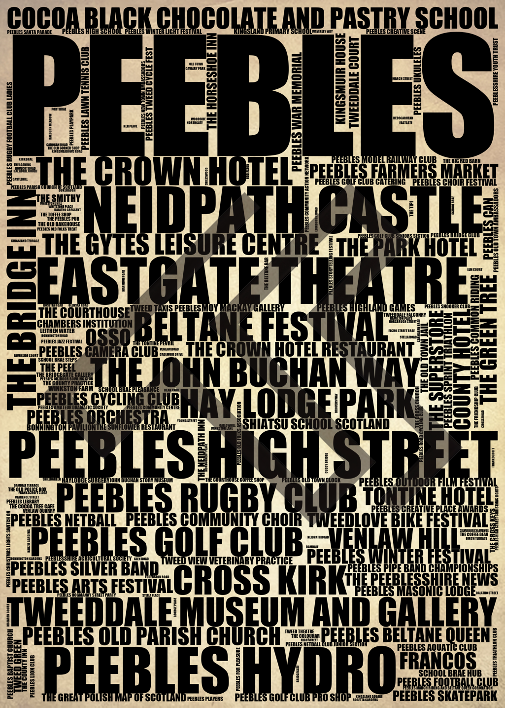 Peebles - Premium Typographic Word Cloud Prints, Posters & Gifts