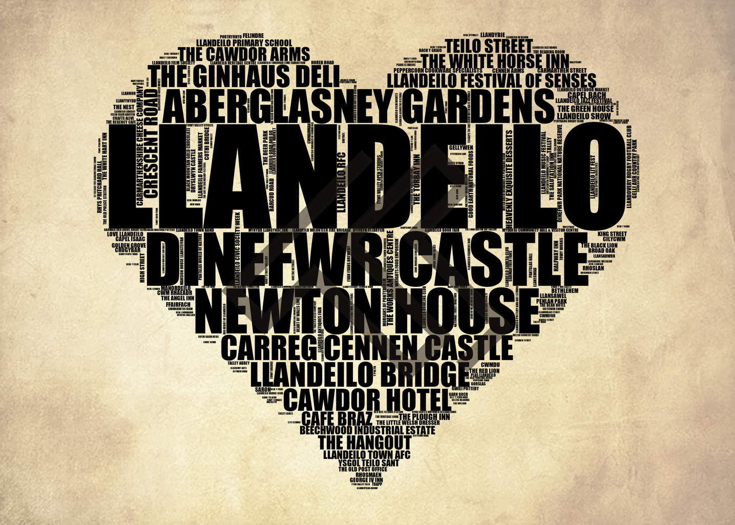 Llandeilo - Premium Typographic Word Cloud Prints, Posters & Gifts