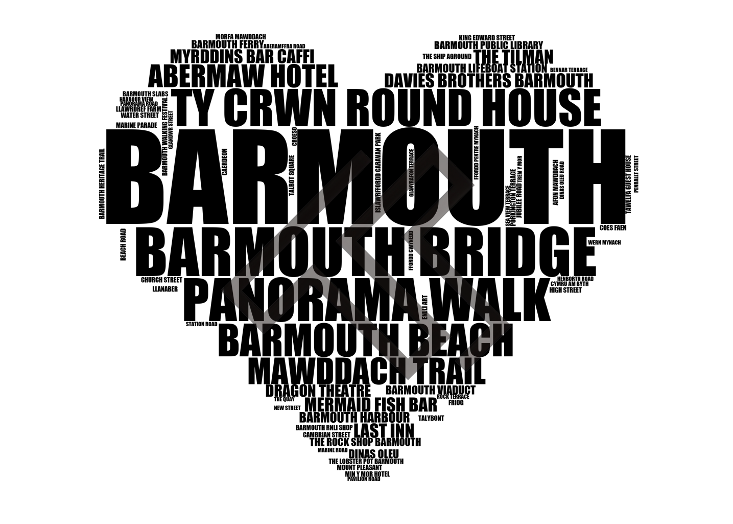 Barmouth - Premium Typographic Word Cloud Prints, Posters & Gifts