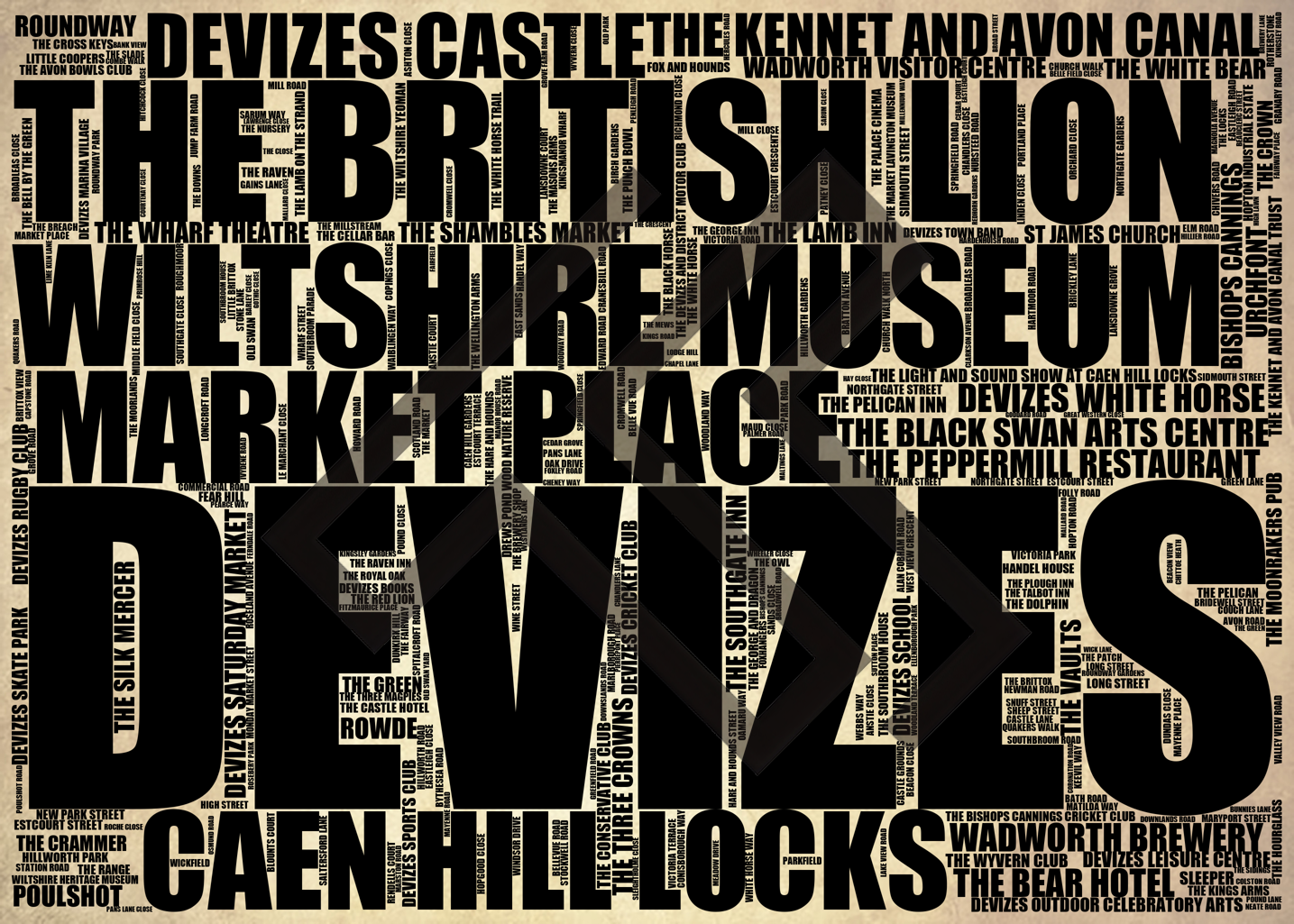 Devizes - Premium Typographic Word Cloud Prints, Posters & Gifts