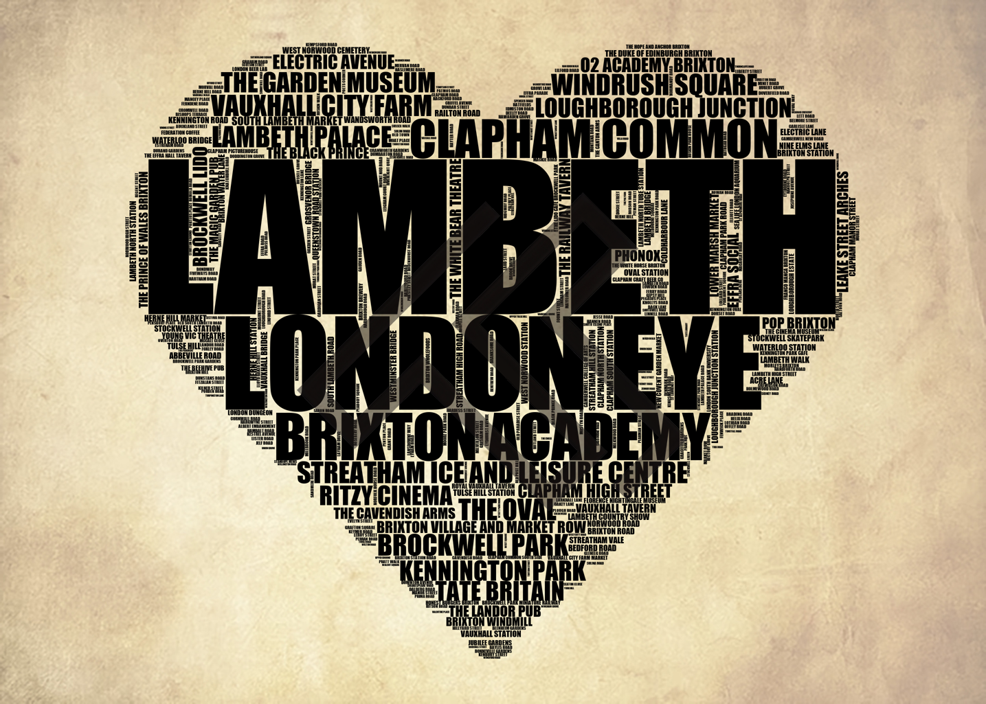 Lambeth - Premium Typographic Word Cloud Prints, Posters & Gifts