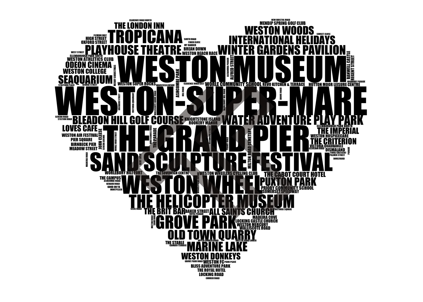 Weston-super-Mare - Premium Typographic Word Cloud Prints, Posters & Gifts