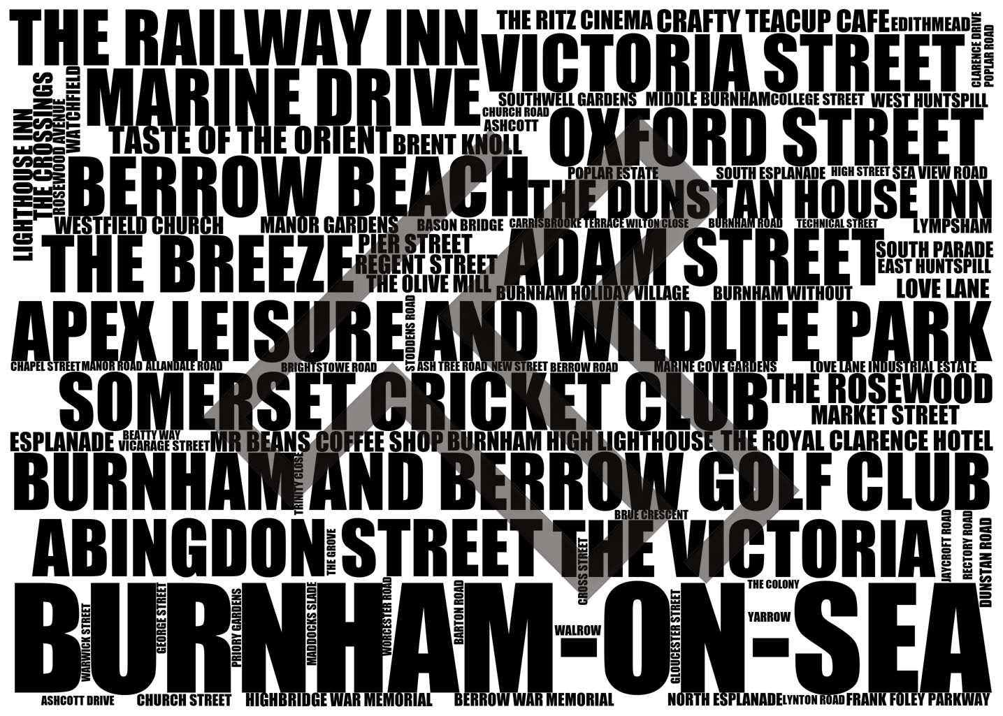 Burnham-on-Sea - Premium Typographic Word Cloud Prints, Posters & Gifts