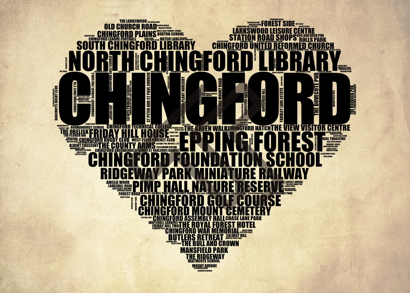 Chingford - Premium Typographic Word Cloud Prints, Posters & Gifts