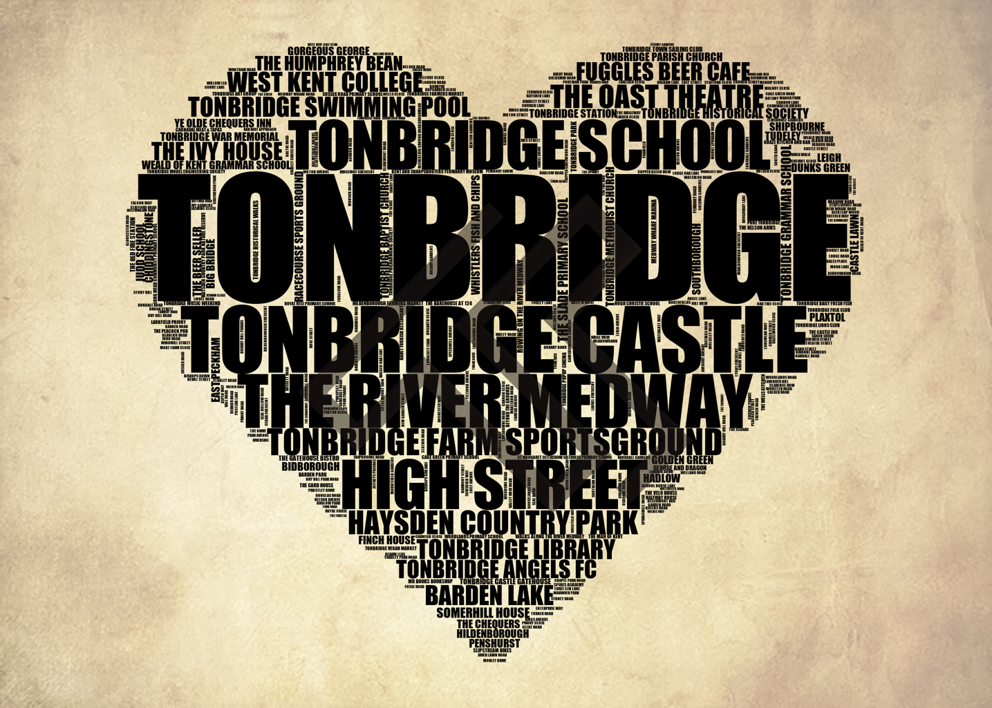 Tonbridge - Premium Typographic Word Cloud Prints, Posters & Gifts