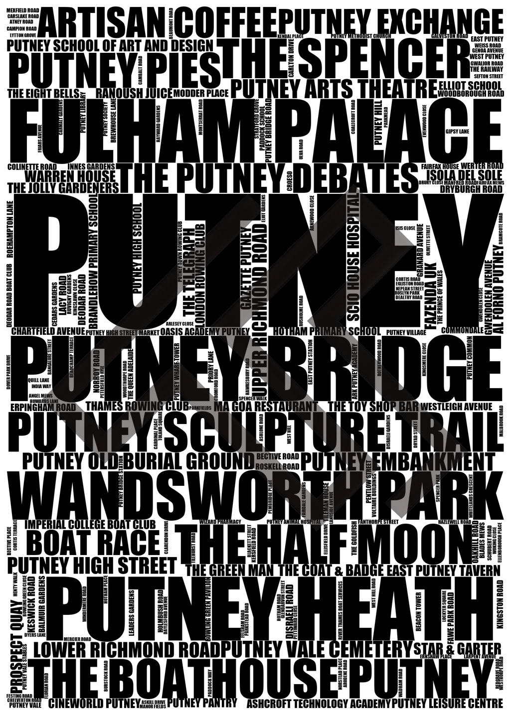 Putney - Premium Typographic Word Cloud Prints, Posters & Gifts