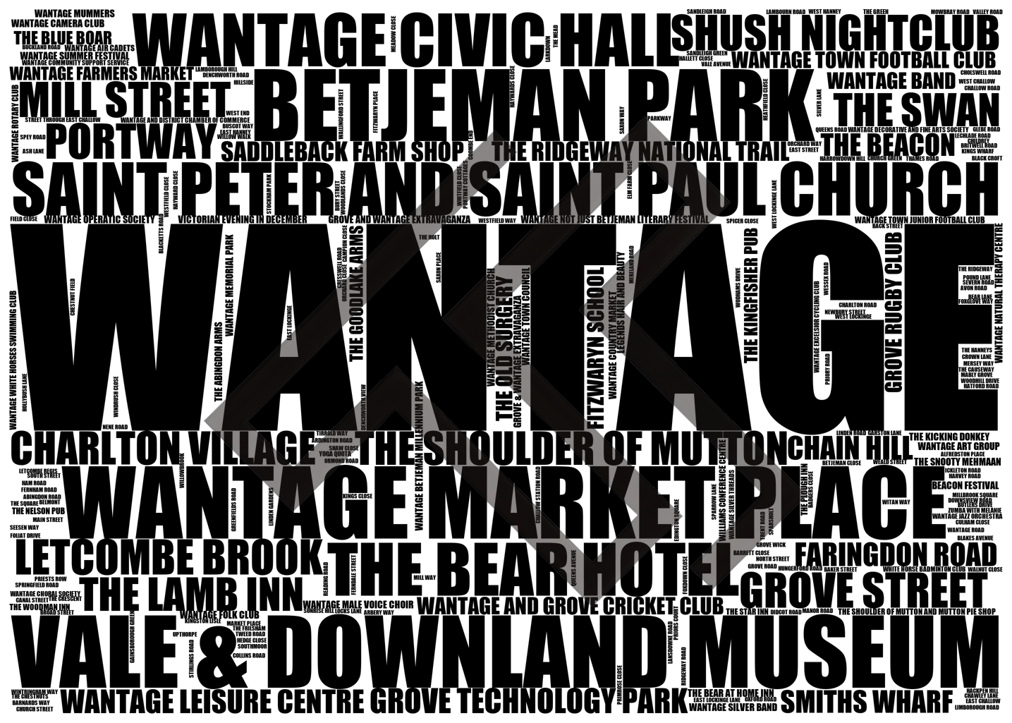 Wantage - Premium Typographic Word Cloud Prints, Posters & Gifts