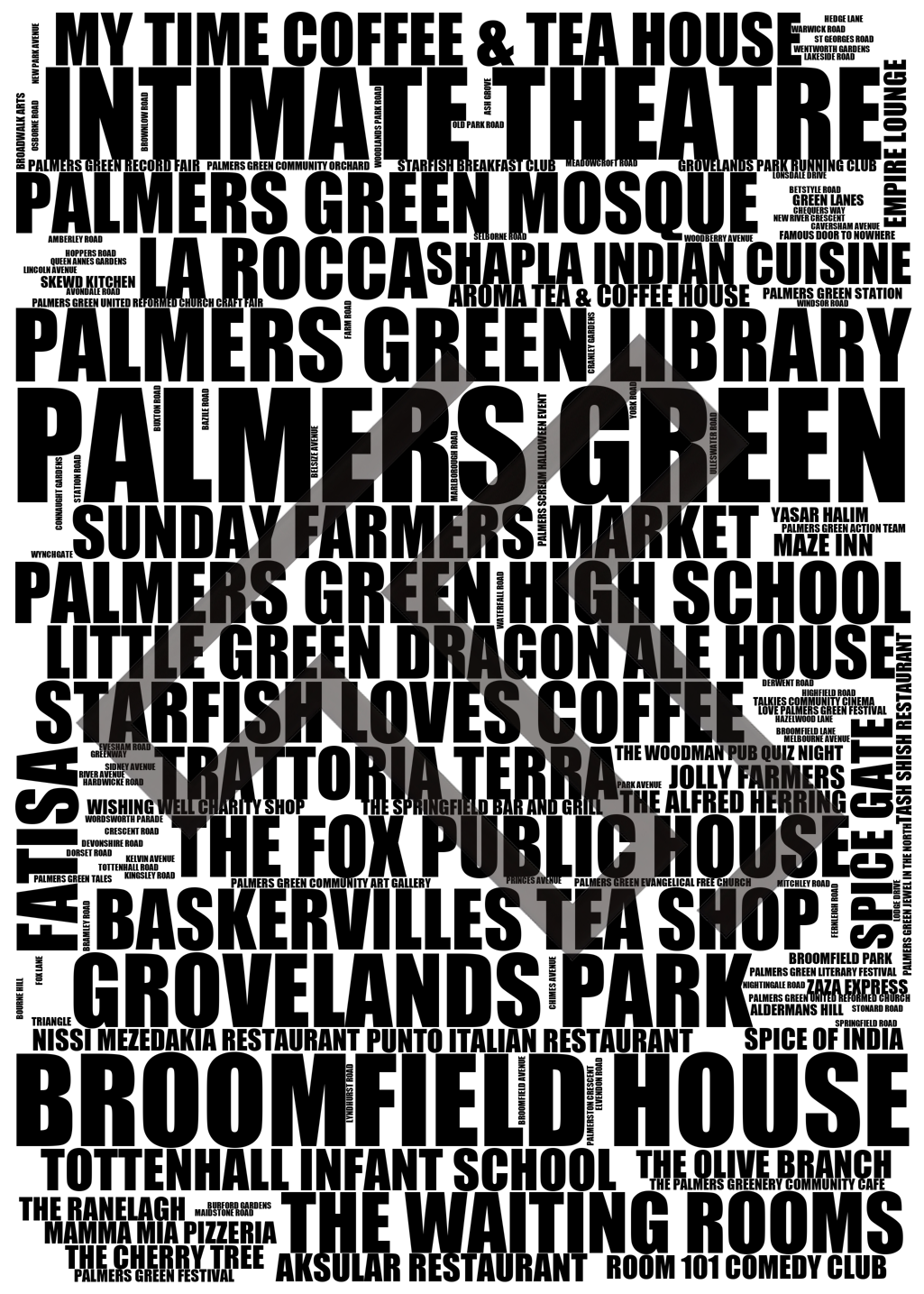 Palmers Green - Premium Typographic Word Cloud Prints, Posters & Gifts