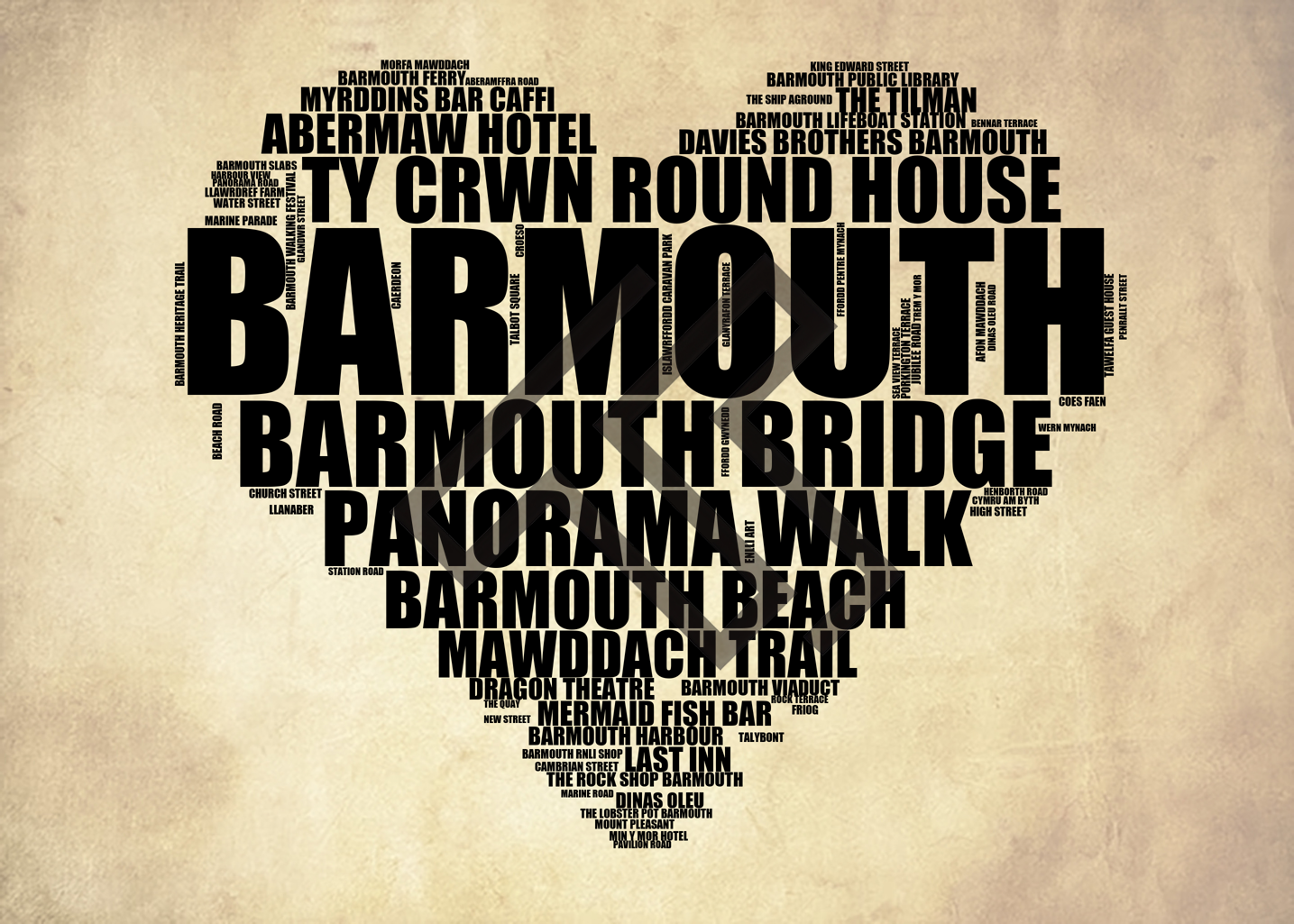 Barmouth - Premium Typographic Word Cloud Prints, Posters & Gifts