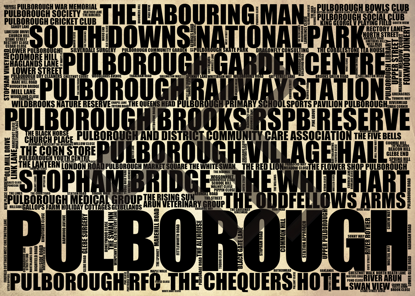 Pulborough - Premium Typographic Word Cloud Prints, Posters & Gifts