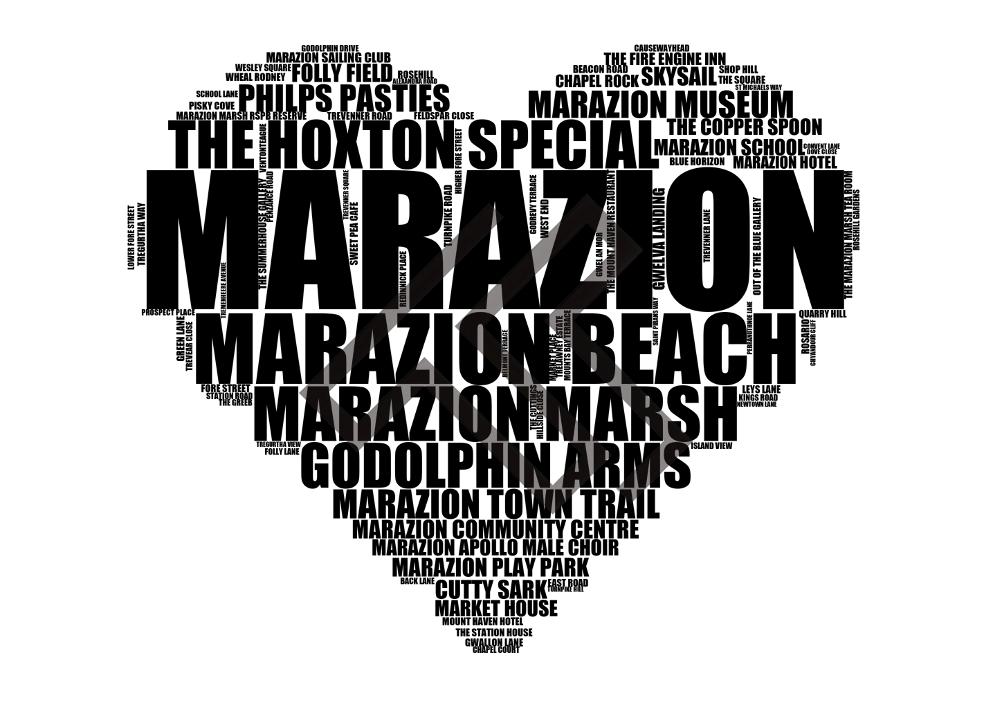 Marazion - Premium Typographic Word Cloud Prints, Posters & Gifts