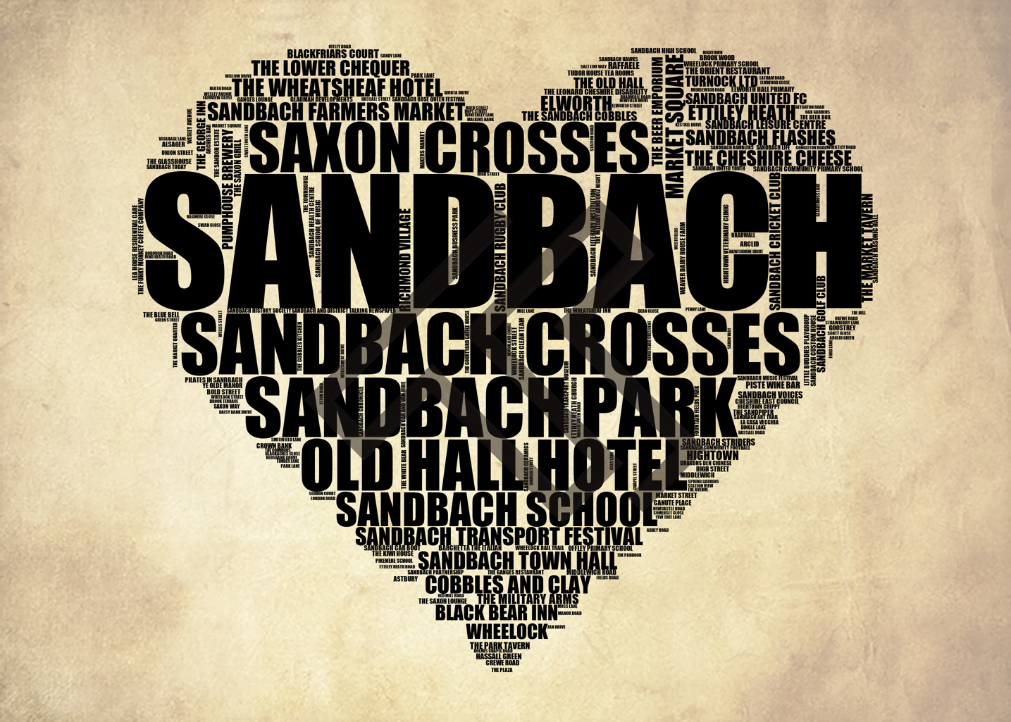 Sandbach - Premium Typographic Word Cloud Prints, Posters & Gifts