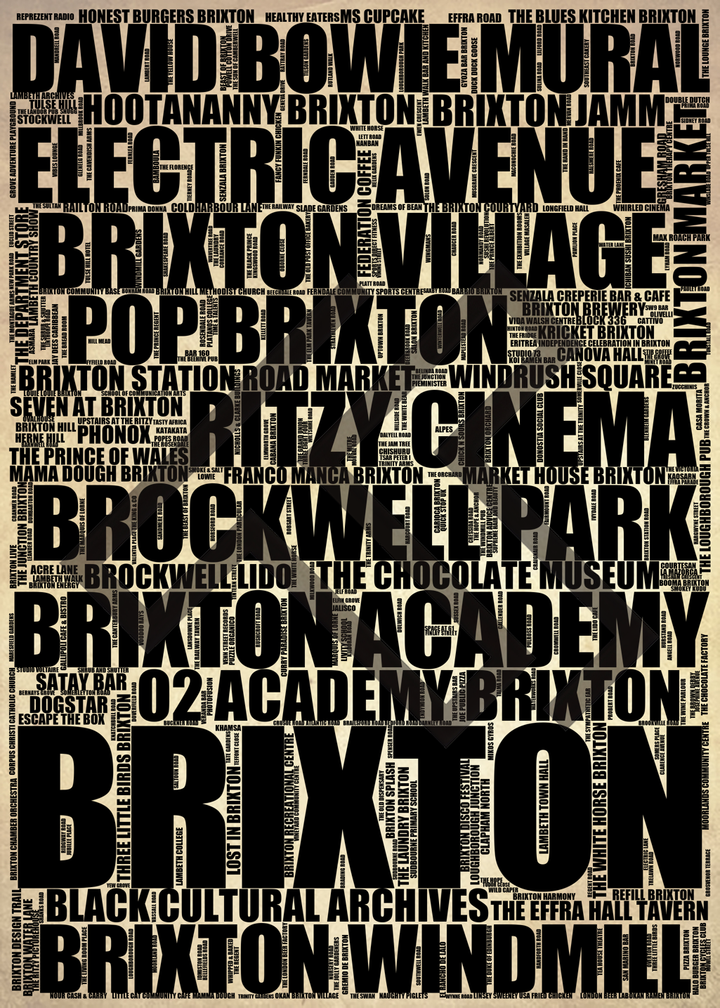 Brixton - Premium Typographic Word Cloud Prints, Posters & Gifts