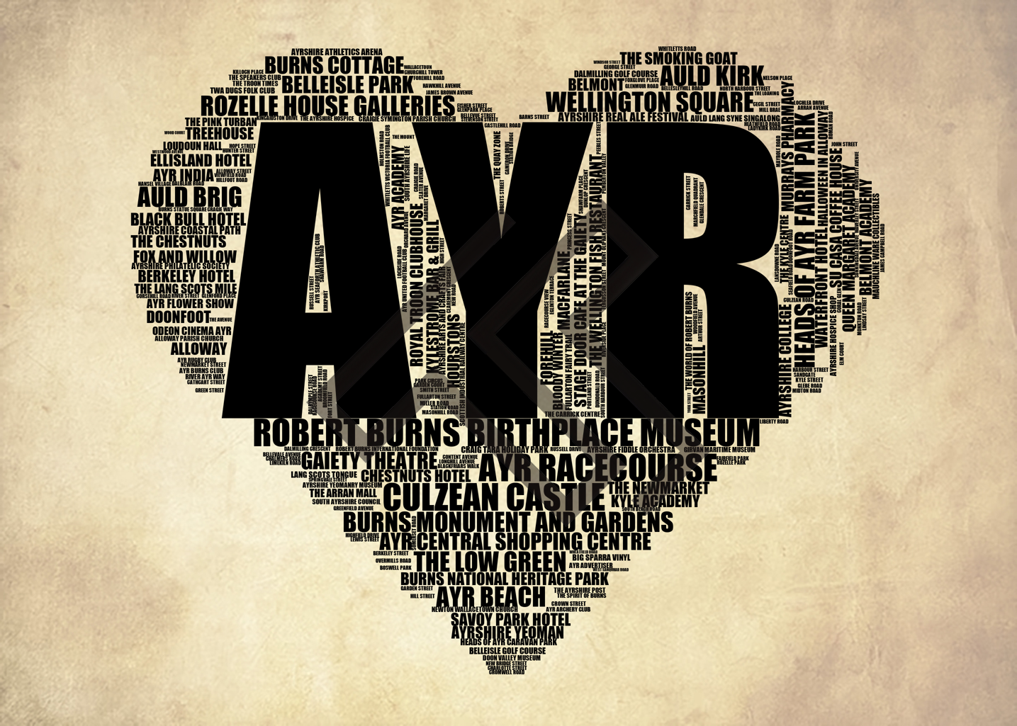 Ayr - Premium Typographic Word Cloud Prints, Posters & Gifts