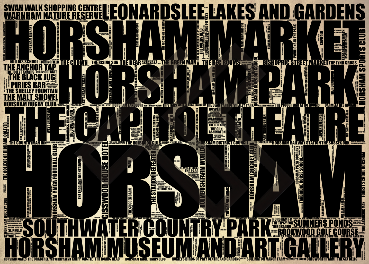 Horsham - Premium Typographic Word Cloud Prints, Posters & Gifts