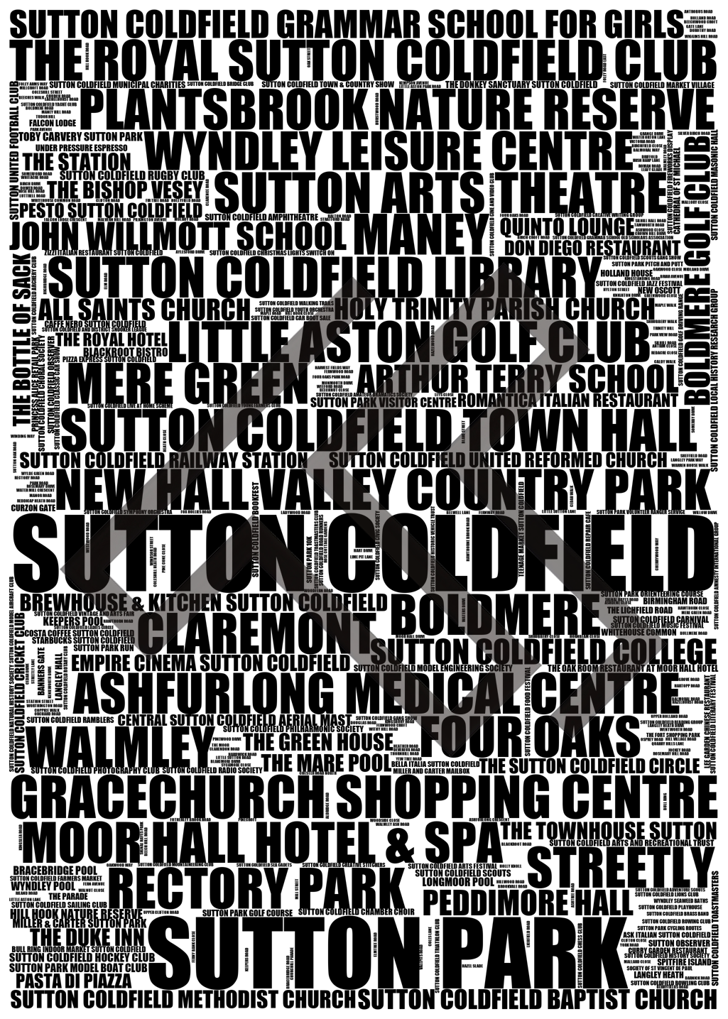 Sutton Coldfield - Premium Typographic Word Cloud Prints, Posters & Gifts