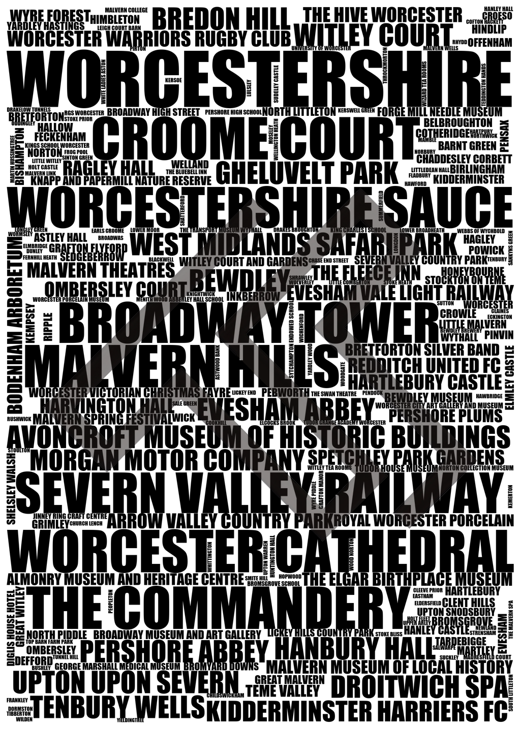 Worcestershire - Premium Typographic Word Cloud Prints, Posters & Gifts
