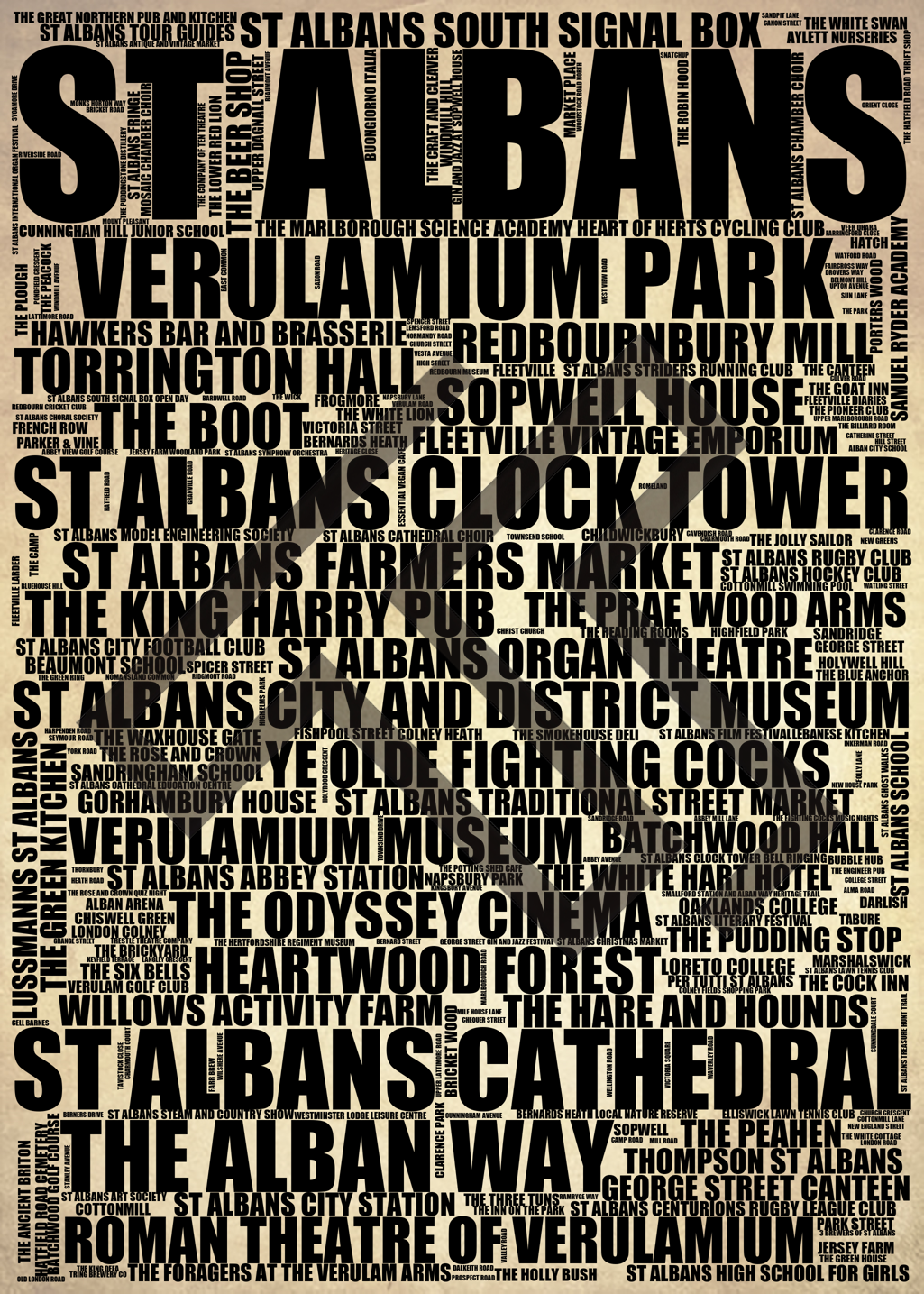 St Albans - Premium Typographic Word Cloud Prints, Posters & Gifts