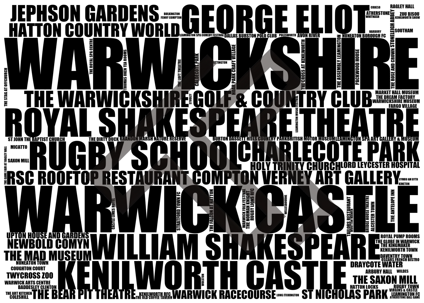 Warwickshire - Premium Typographic Word Cloud Prints, Posters & Gifts