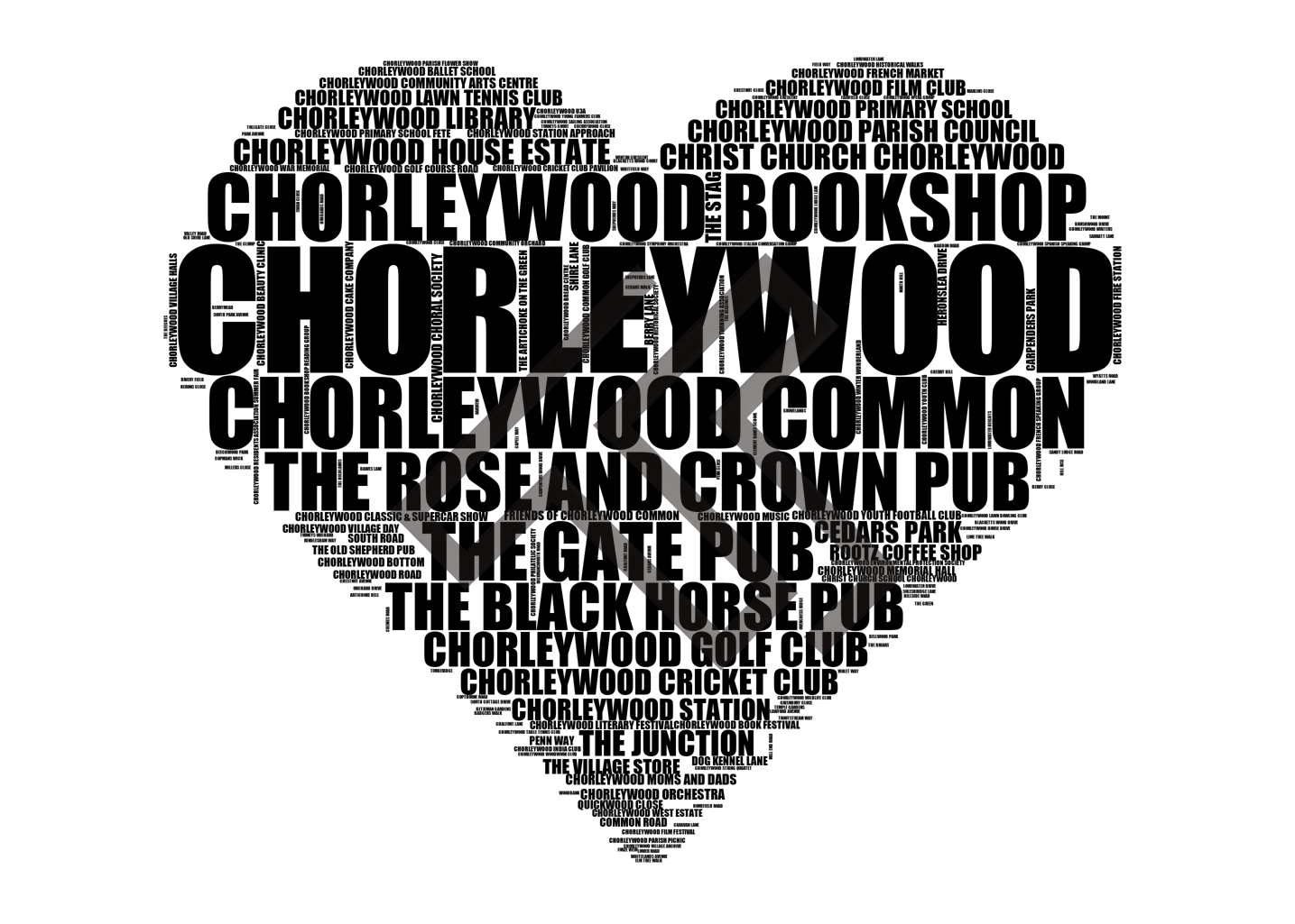 Chorleywood - Premium Typographic Word Cloud Prints, Posters & Gifts