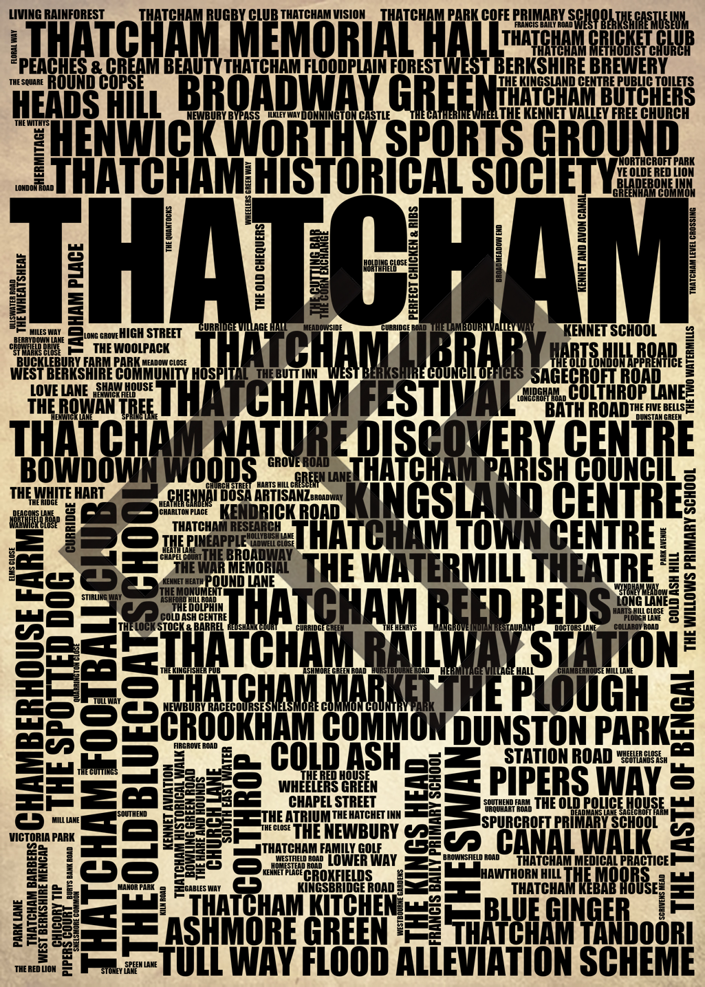 Thatcham - Premium Typographic Word Cloud Prints, Posters & Gifts