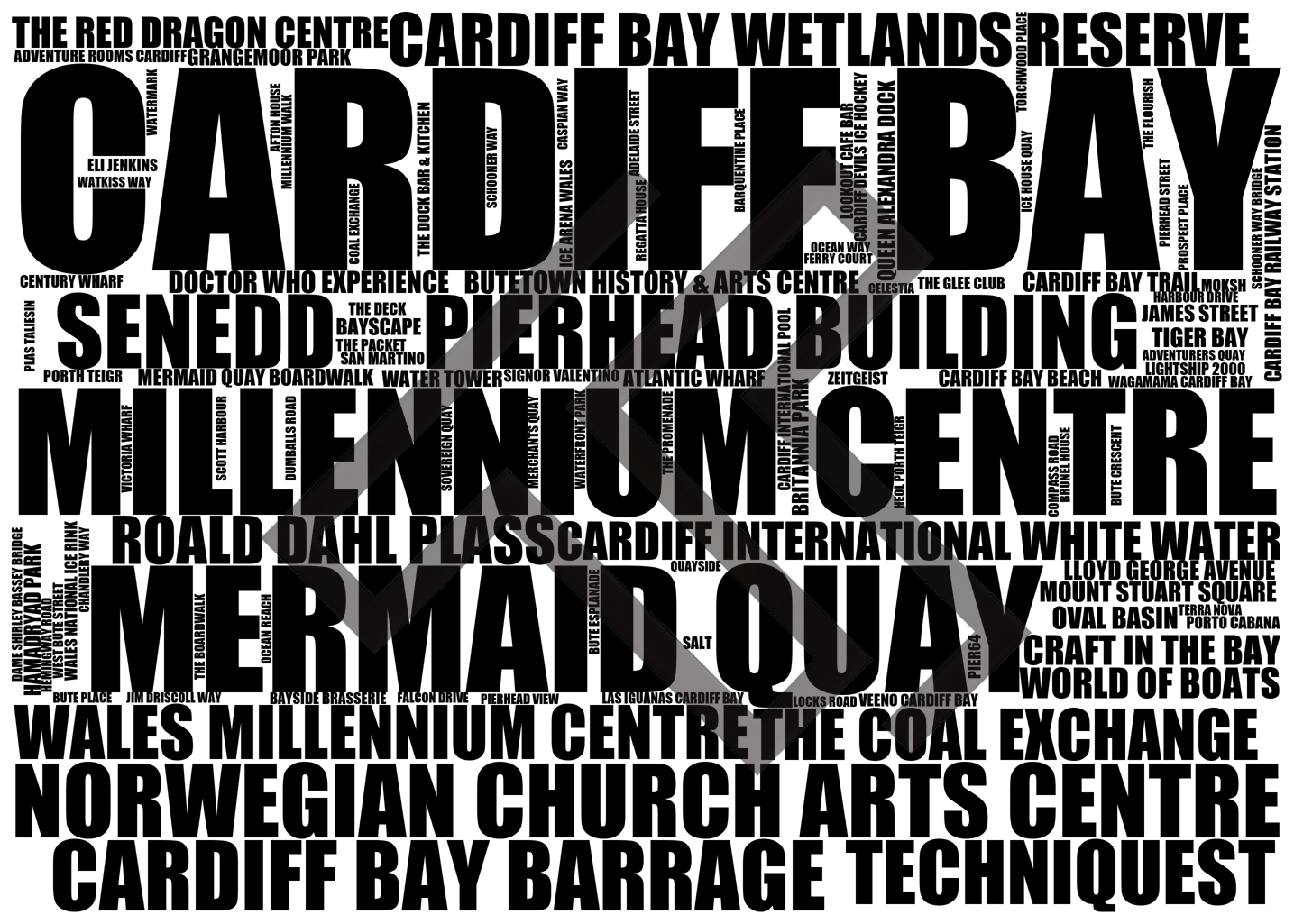 Cardiff Bay - Premium Typographic Word Cloud Prints, Posters & Gifts