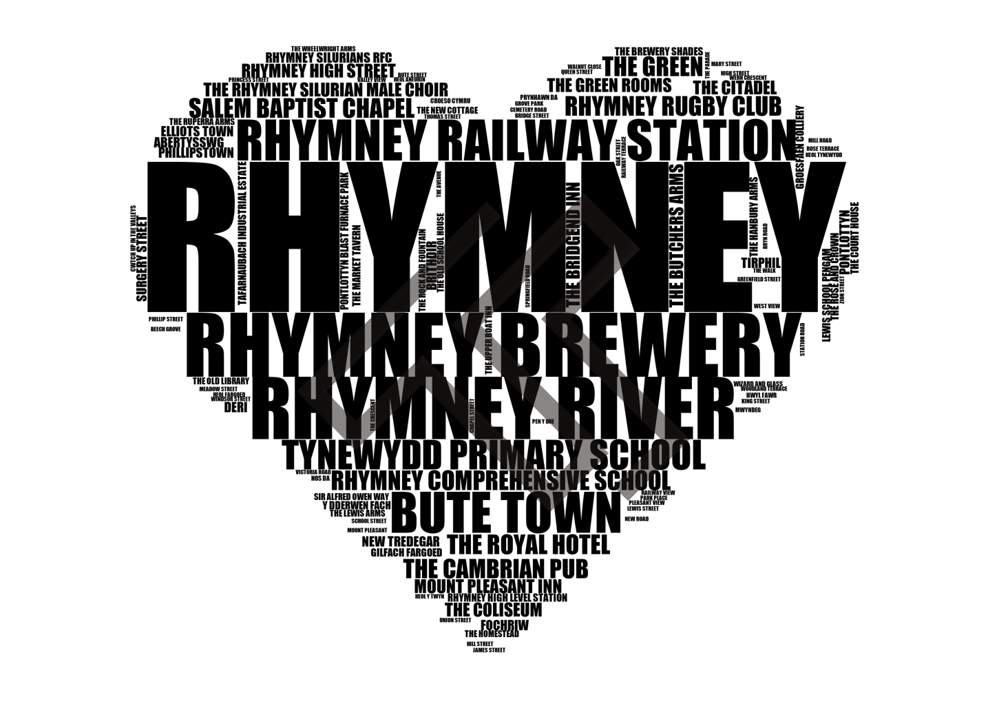 Rhymney - Premium Typographic Word Cloud Prints, Posters & Gifts