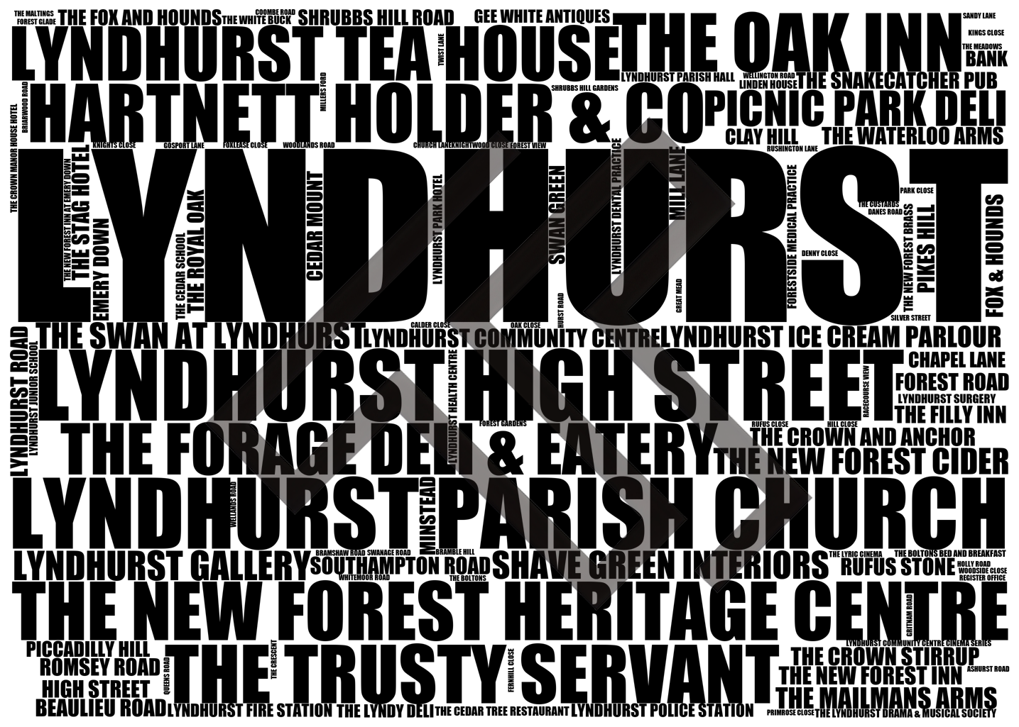 Lyndhurst - Premium Typographic Word Cloud Prints, Posters & Gifts