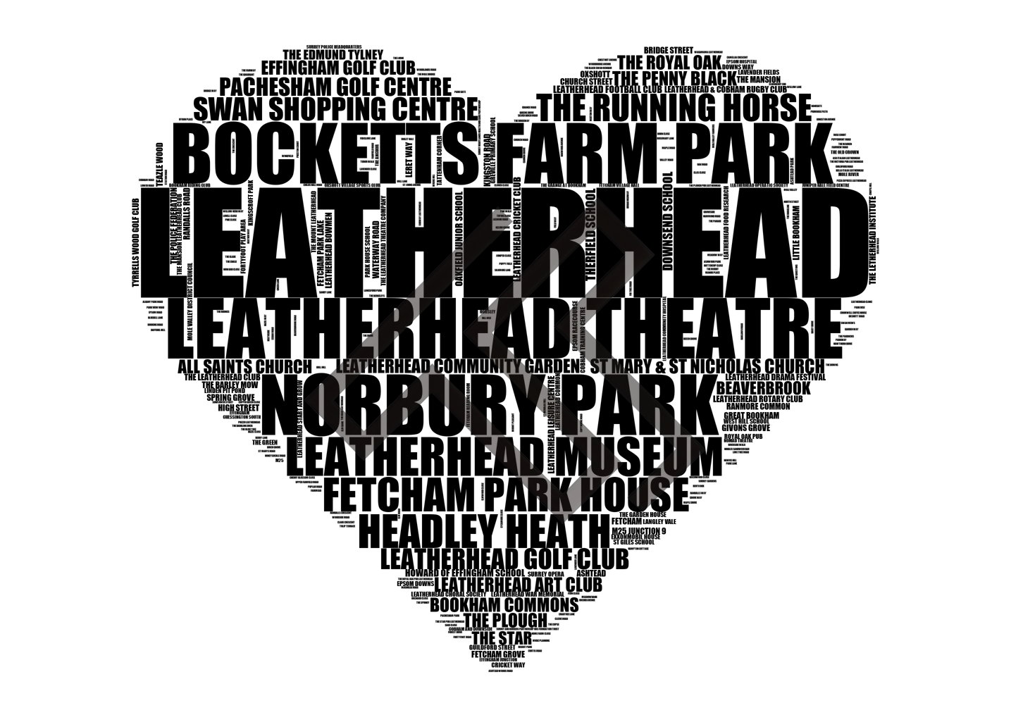 Leatherhead - Premium Typographic Word Cloud Prints, Posters & Gifts