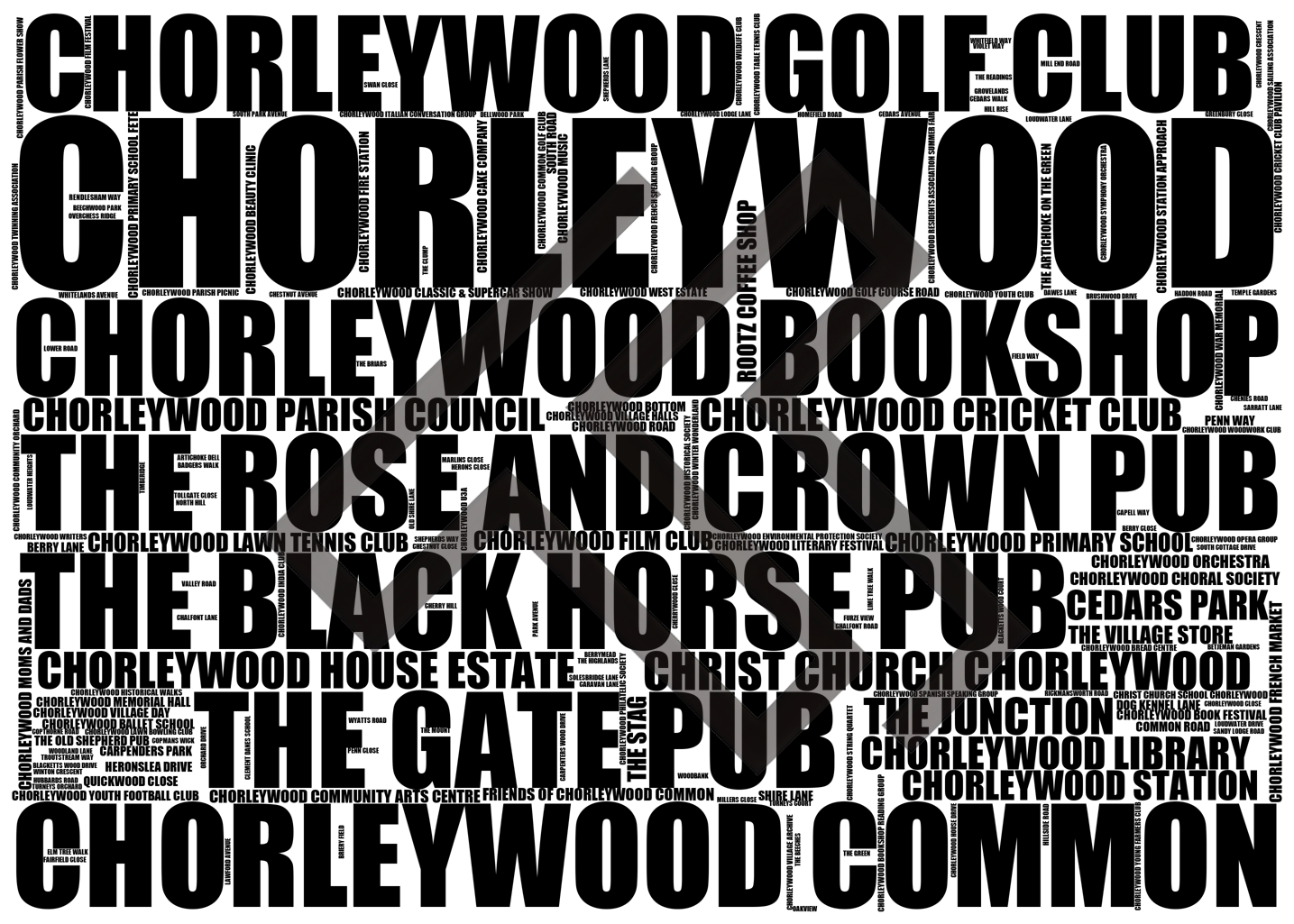 Chorleywood - Premium Typographic Word Cloud Prints, Posters & Gifts