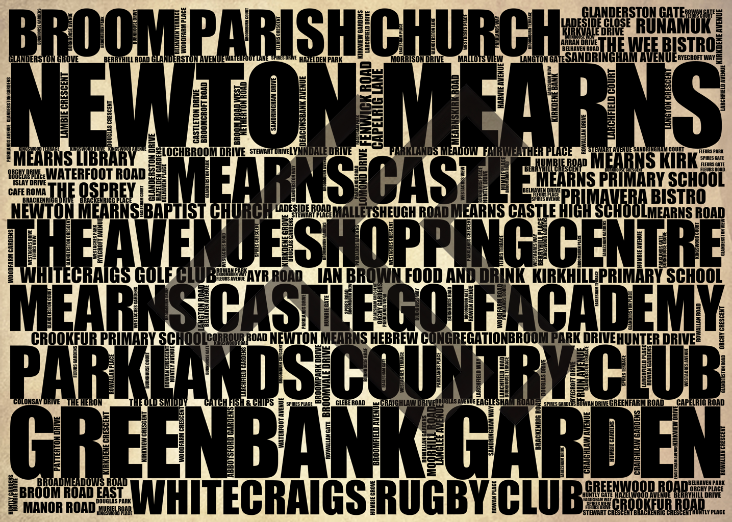 Newton Mearns - Premium Typographic Word Cloud Prints, Posters & Gifts