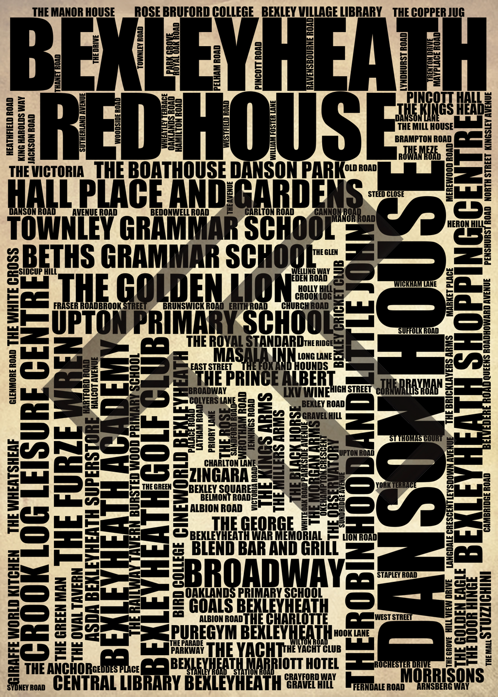 Bexleyheath - Premium Typographic Word Cloud Prints, Posters & Gifts