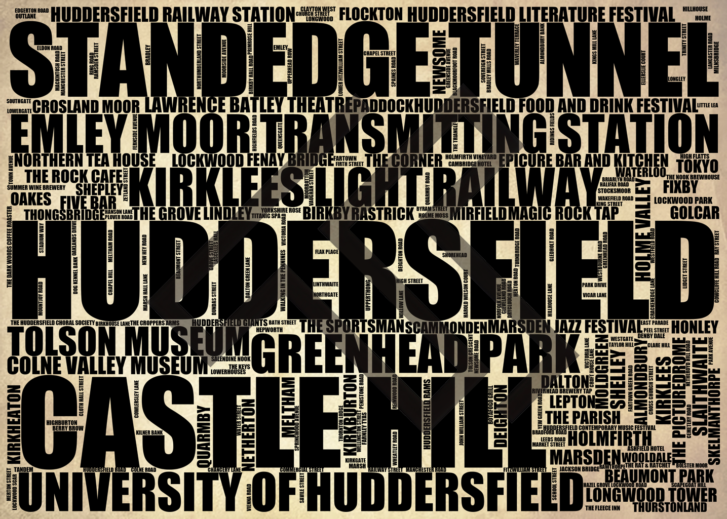 Huddersfield - Premium Typographic Word Cloud Prints, Posters & Gifts