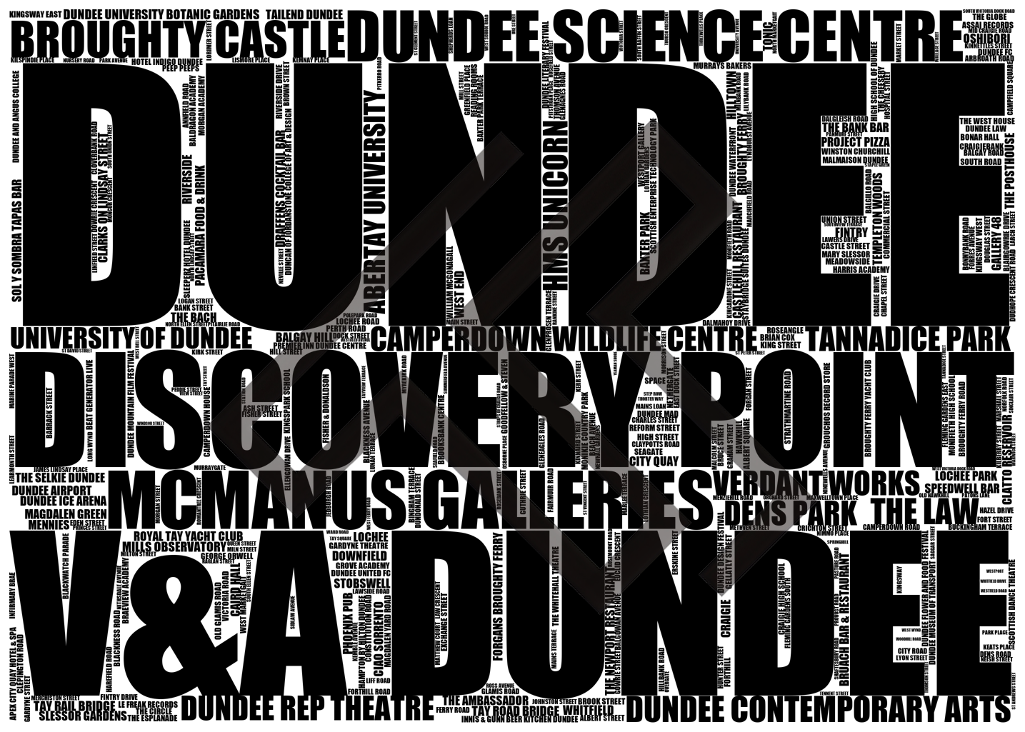 Dundee - Premium Typographic Word Cloud Prints, Posters & Gifts
