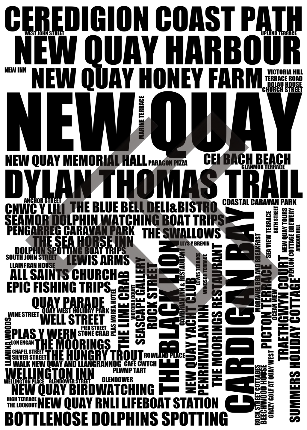 New Quay - Premium Typographic Word Cloud Prints, Posters & Gifts