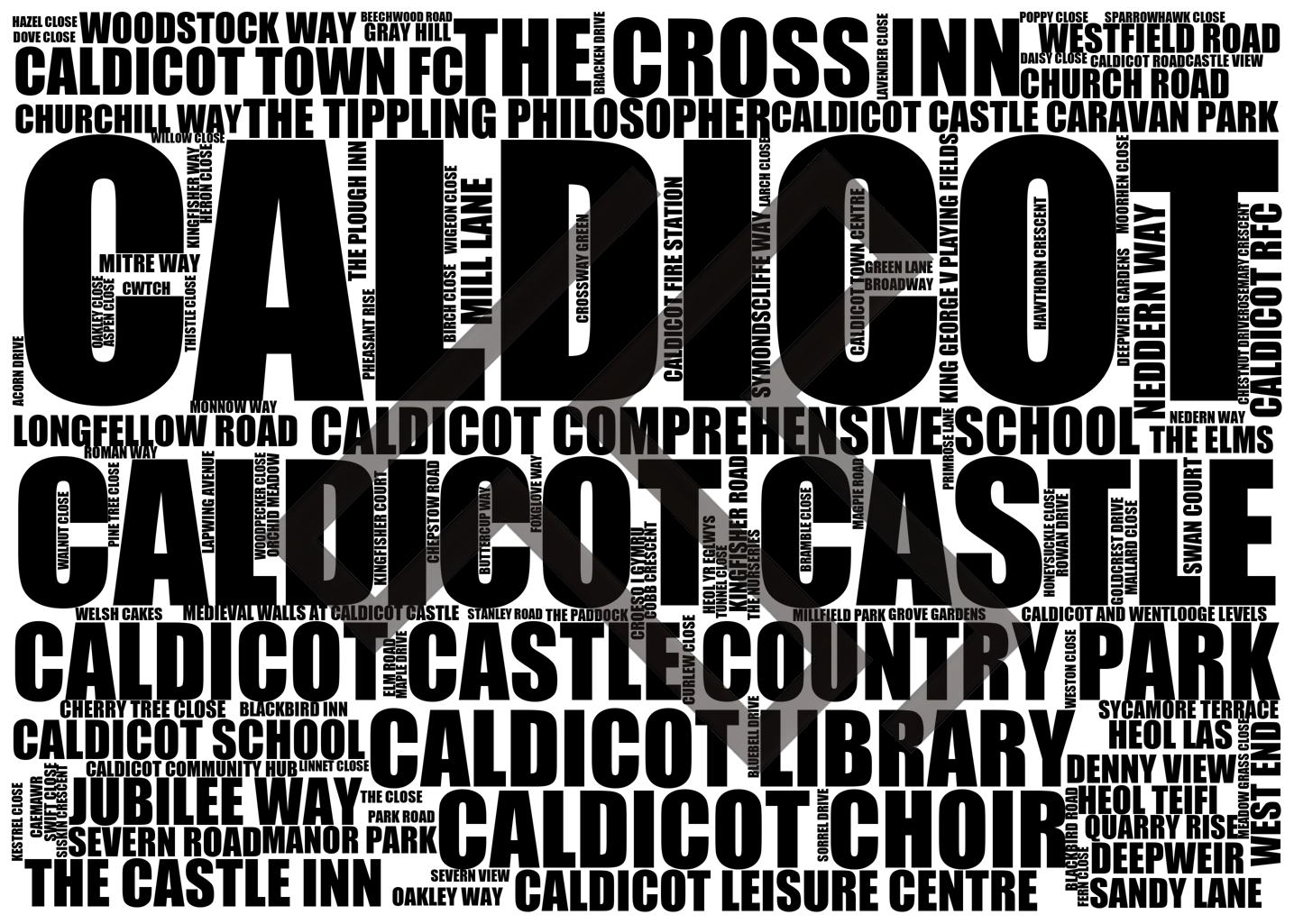 Caldicot - Premium Typographic Word Cloud Prints, Posters & Gifts