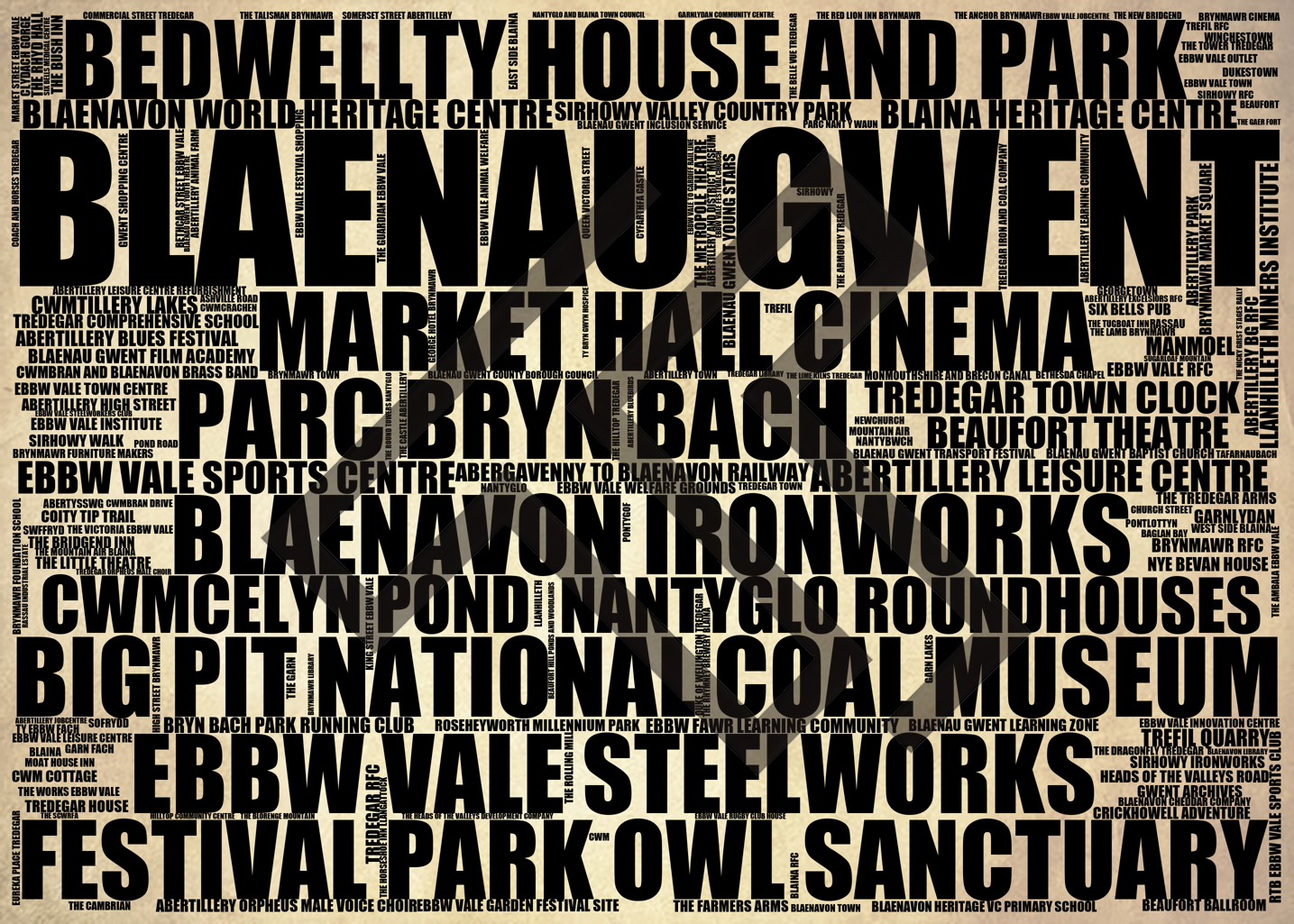 Blaenau Gwent - Premium Typographic Word Cloud Prints, Posters & Gifts