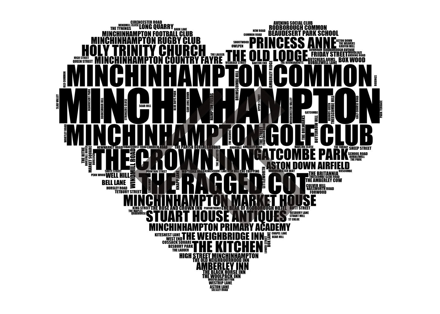 Minchinhampton - Premium Typographic Word Cloud Prints, Posters & Gifts