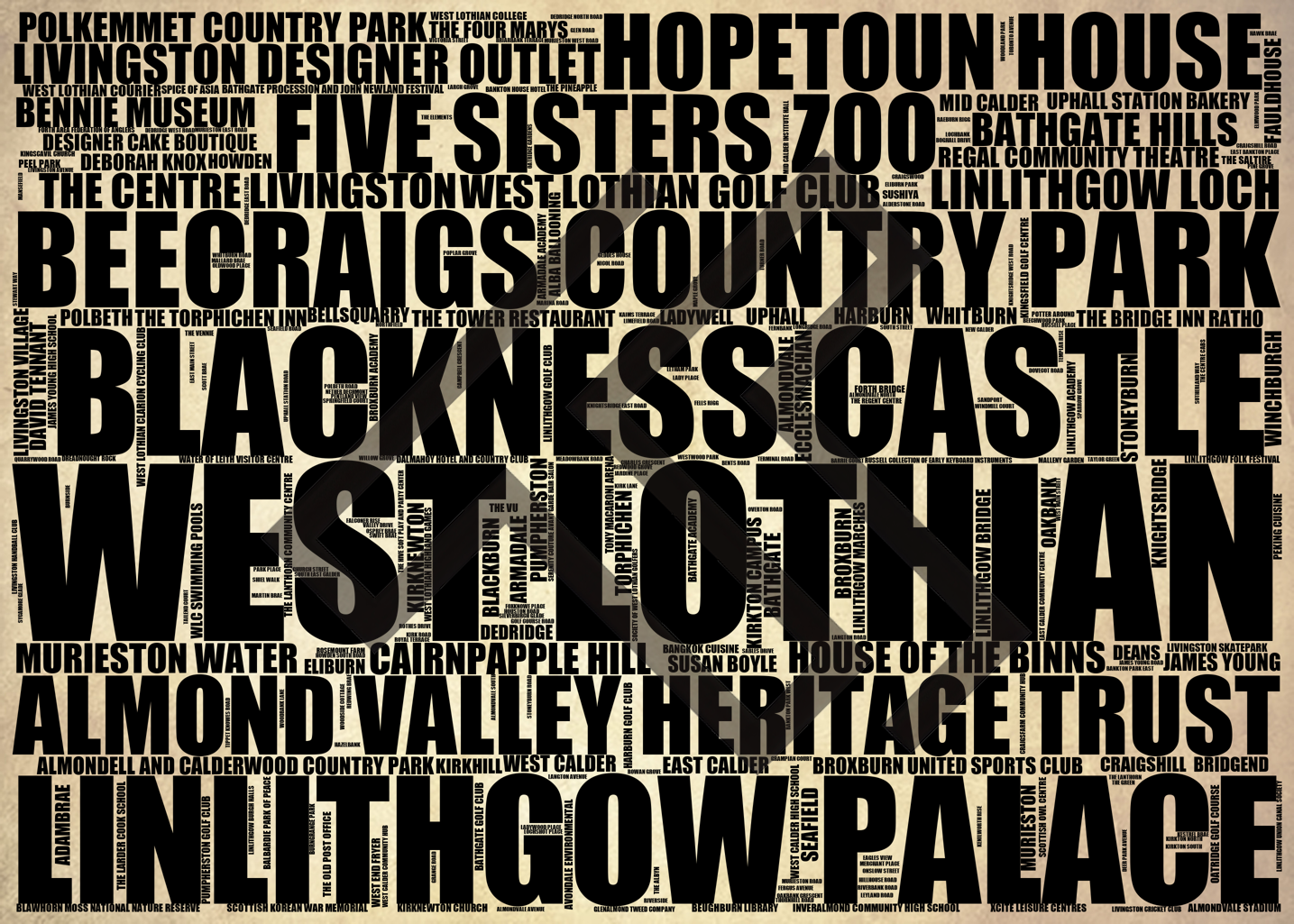 West Lothian - Premium Typographic Word Cloud Prints, Posters & Gifts